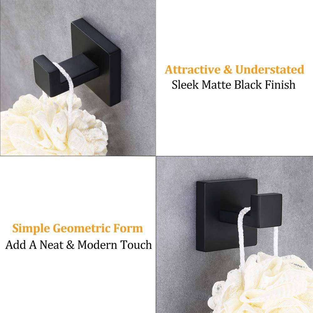 ruiling Square Bathroom Robe Hook and Towel Hook in Stainless Steel Matte Black (2-Pack) ATK-200