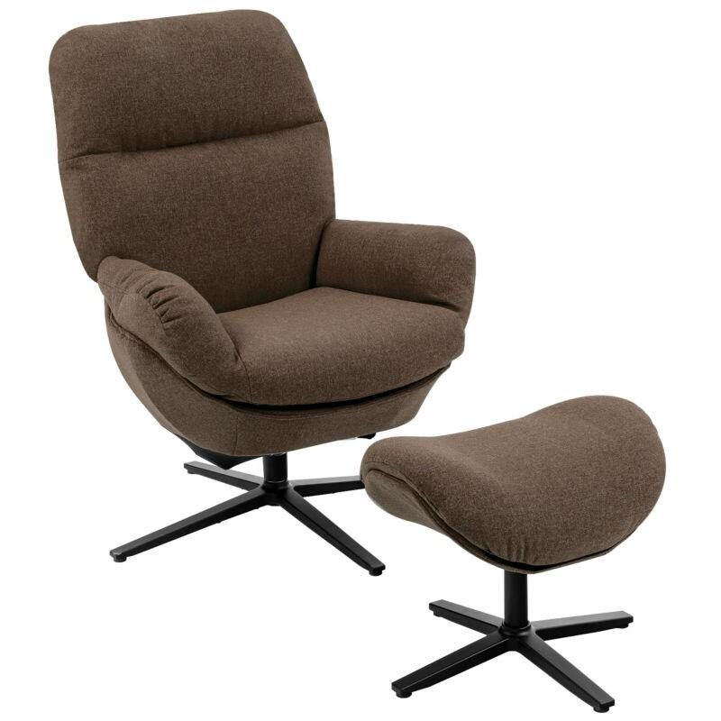 Swivel Lounge Chair w/Ottoman, Upholstered 360 Accent Lazy Recliner Armchair w/Rocking Footstool