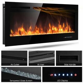 Gymax 50 in. Electric Fireplace Recessed and Wall Mounted 750-Watt1500-Watt with Multicolor Flame GYM03652