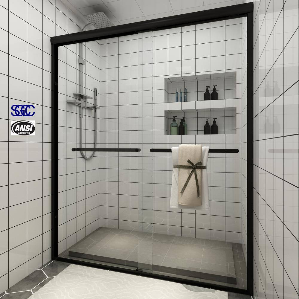 TOOLKISS 56 in. - 60 in. W x 72 in. H Sliding Framed Shower Door in Matte Black with Clear Glass TK19118MB