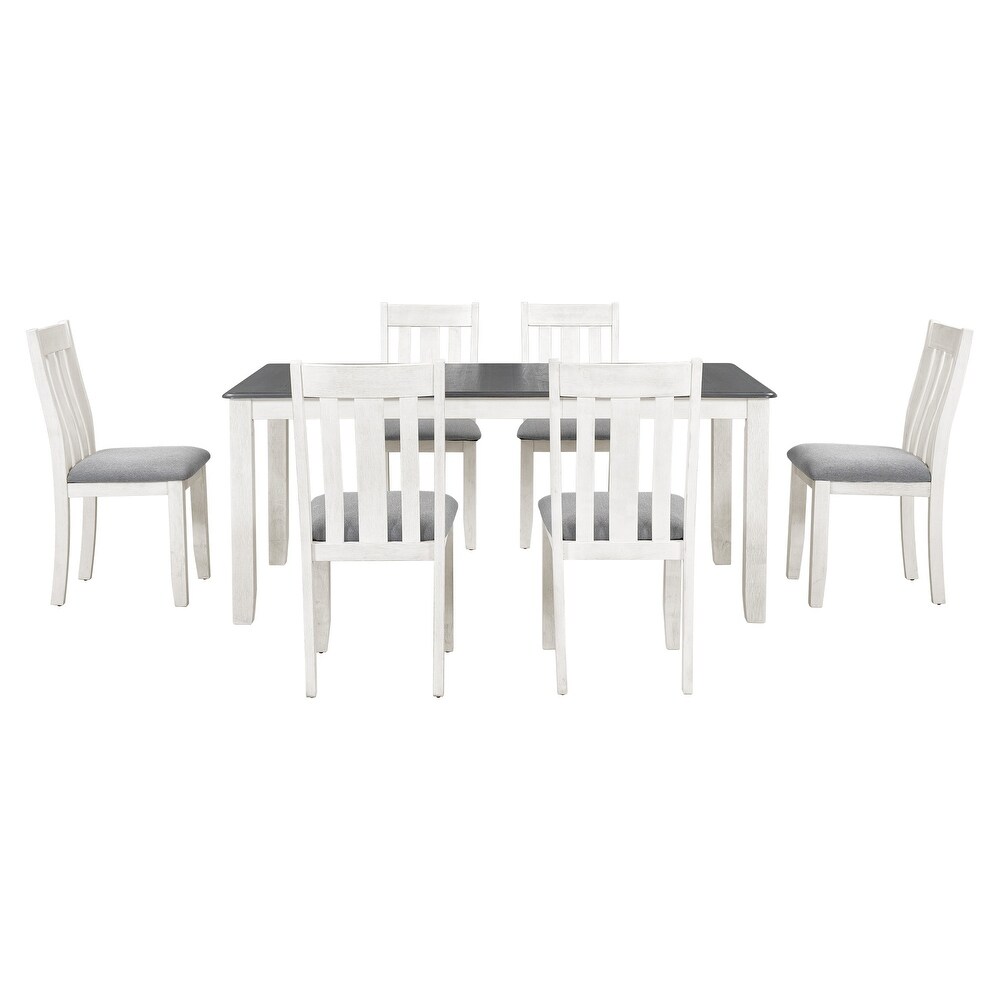 7 Piece Wooden Dining Table Set with Extendable Table and 6 Chairs