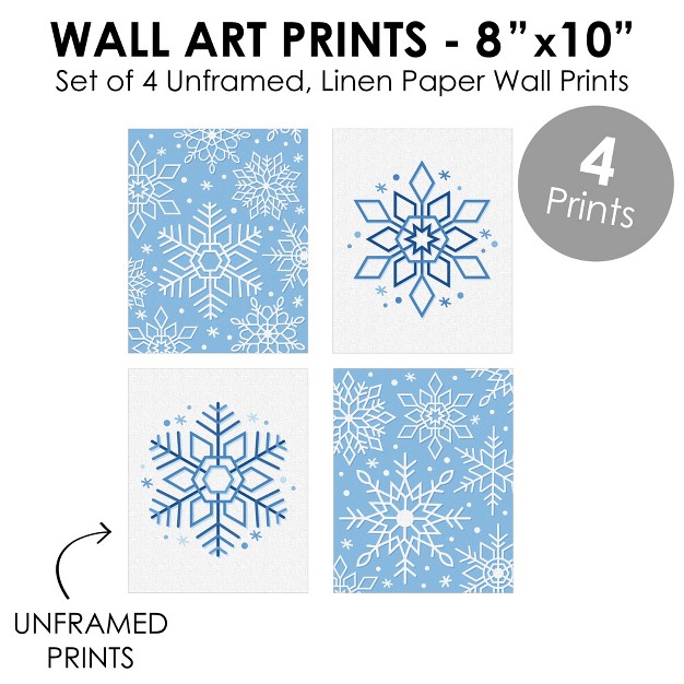 Big Dot Of Happiness Blue Snowflakes Unframed Winter Holiday Linen Paper Wall Art Set Of 4 Artisms 8 X 10 Inches