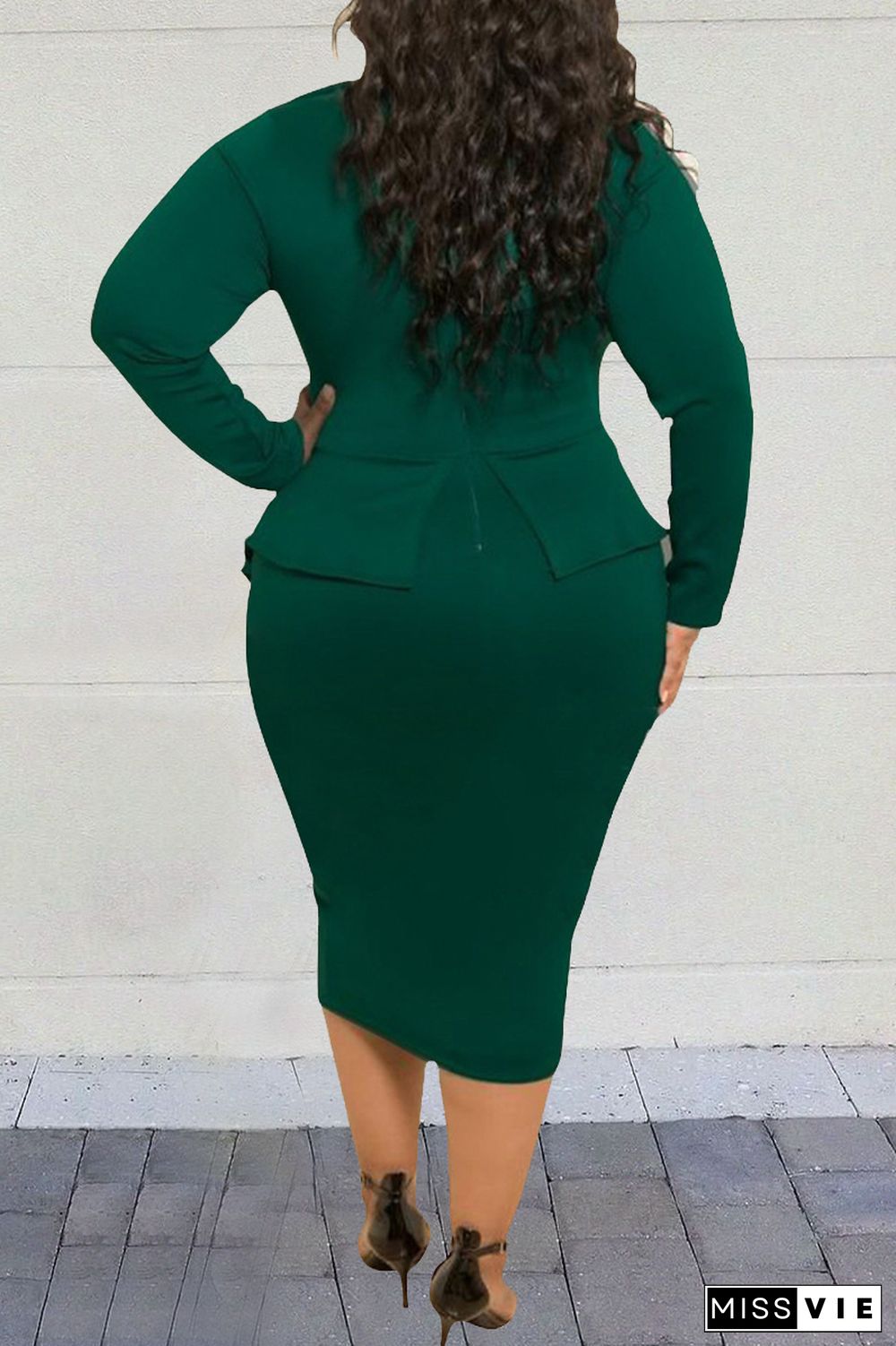 Casual Solid Patchwork O Neck Long Sleeve Plus Size Dresses