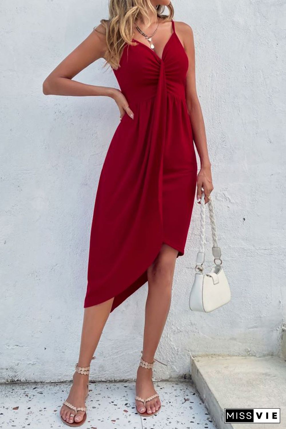 Solid Color Irregular Skinny Slip Dress Wholesale