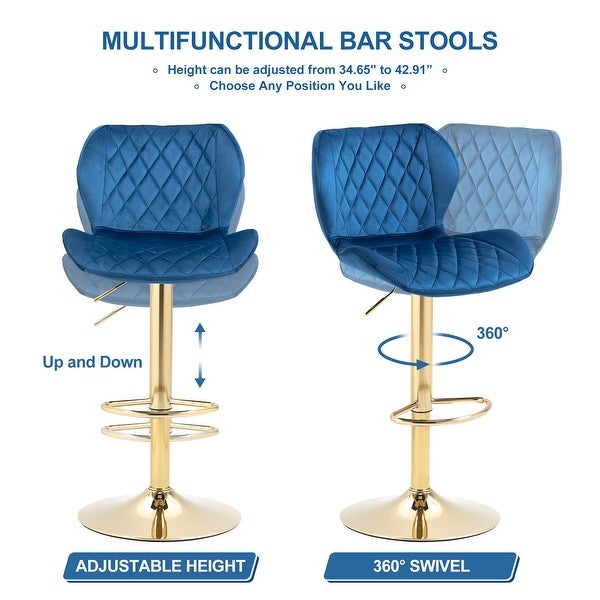 Velvet Adjustable Swivel Bar Stools Set of 2 Modern Counter Height Barstools