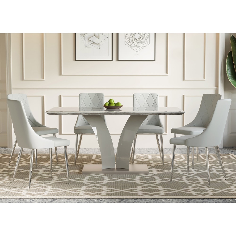 7pc Dining Set   Grey Table with Light Grey Chair