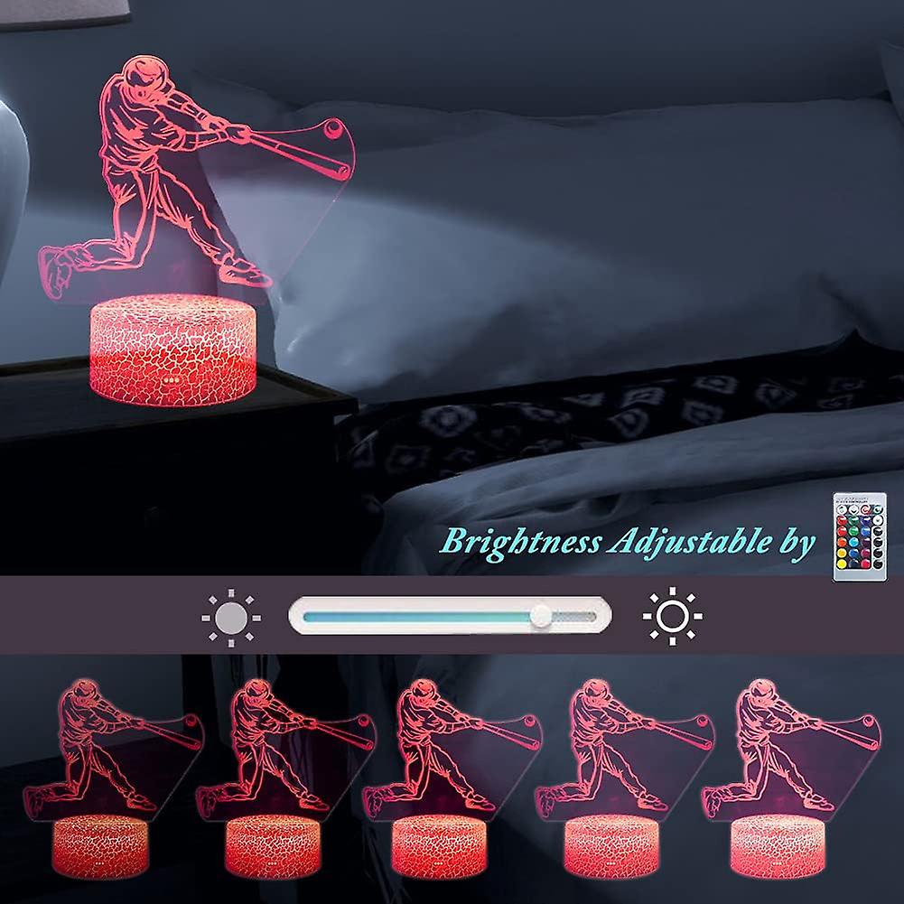 3d Baseball Player Night Light，led Illusion Lamps With Remote Controllerandusb Cable Best Xmas Birthday New Year Gifts For Baseball Player Teenagers Chi