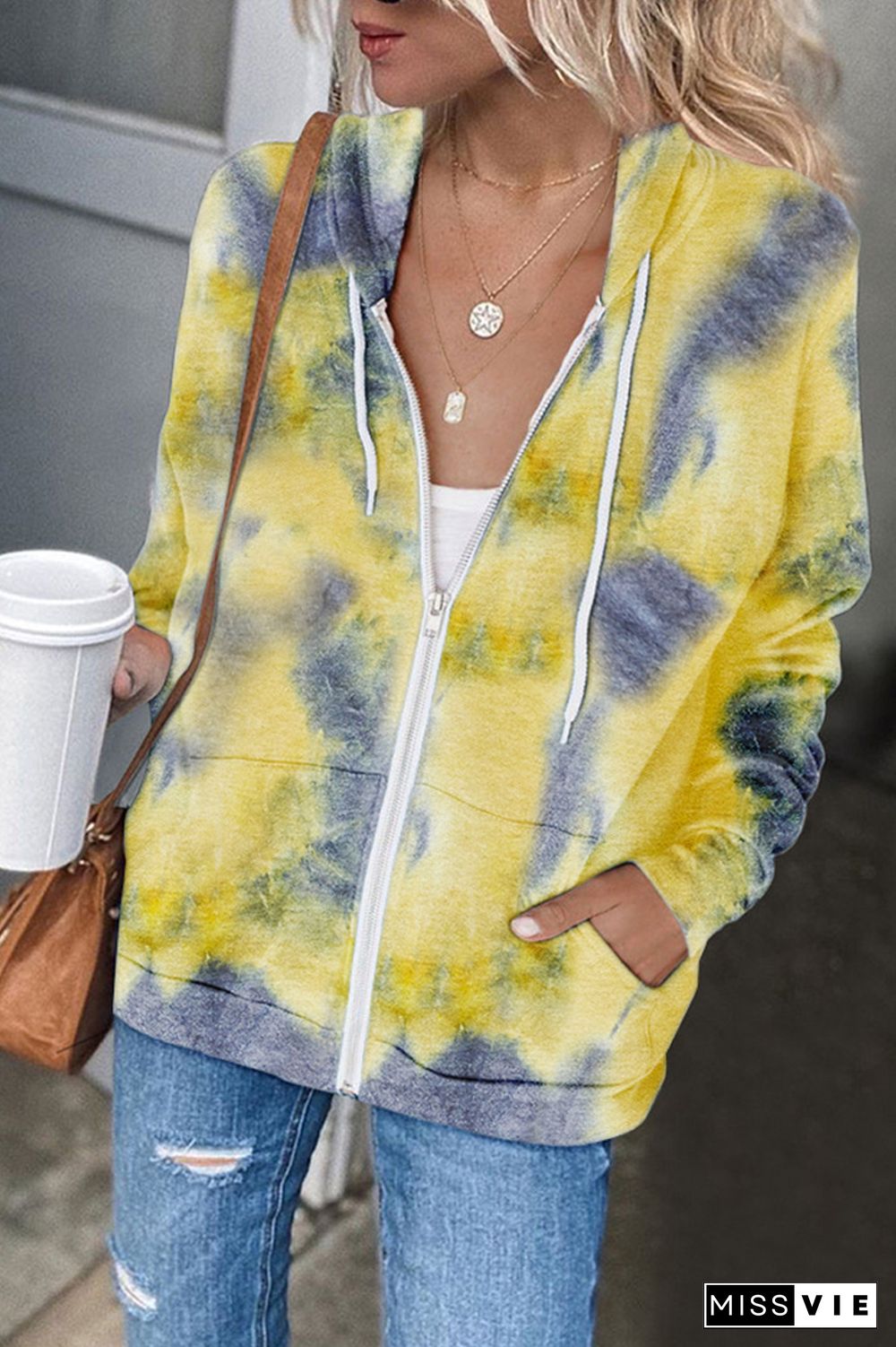 Tie Dye Zipper Long Sleeve Hoodie Coat