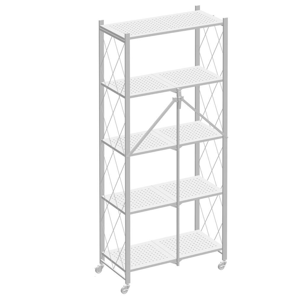 White 5-Tier Metal Collapsible Garage Storage Shelving Unit (28 in. W x 63 in. H x 15 in. D) shelve-1391