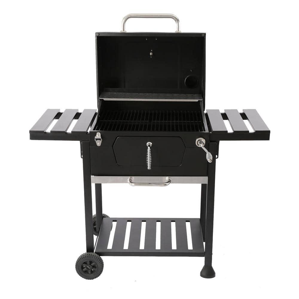 Royal Gourmet Charcoal Grill with 2 Side Table in Black Plus a Cover