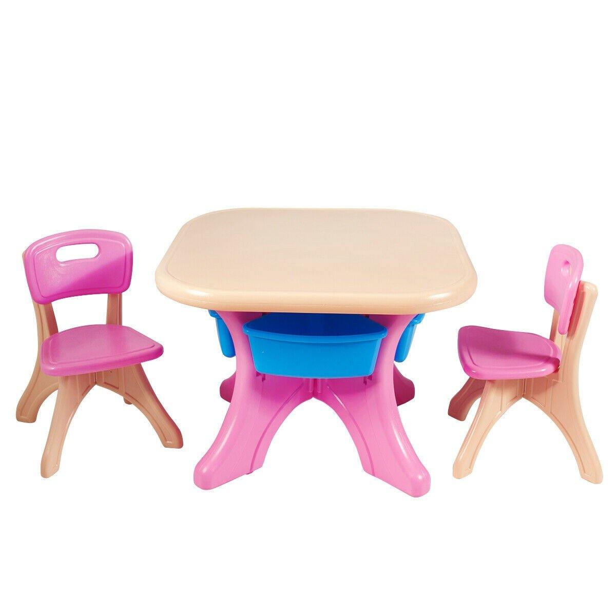 Plastic Children Kids Table & Chair Set 3-Piece Play Furniture In/Outdoor