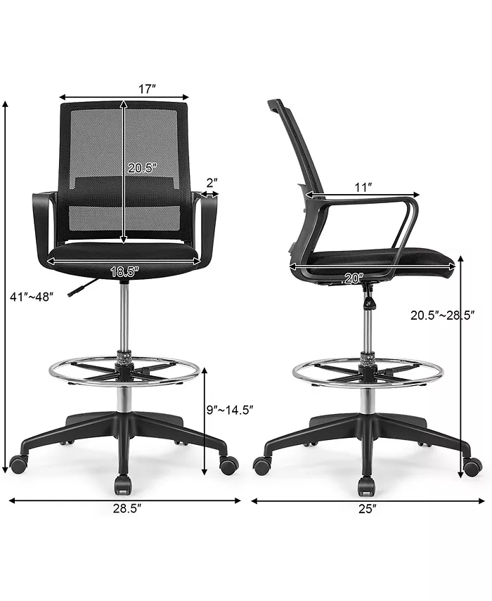 Costway Drafting Chair Tall Office Chair Adjustable Height w Footrest