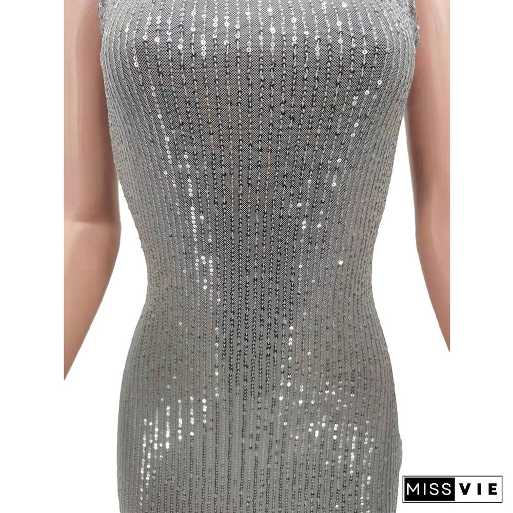 Sparkle Sequin Sexy Sleeveless Bodycon Tank Dresses