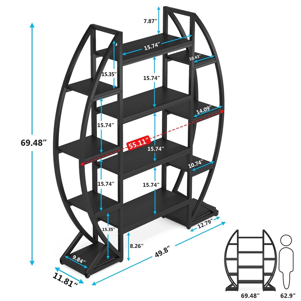 Industrial Bookshelf  Oval Triple Wide 5 Tiers Etagere Bookcase   11.81\