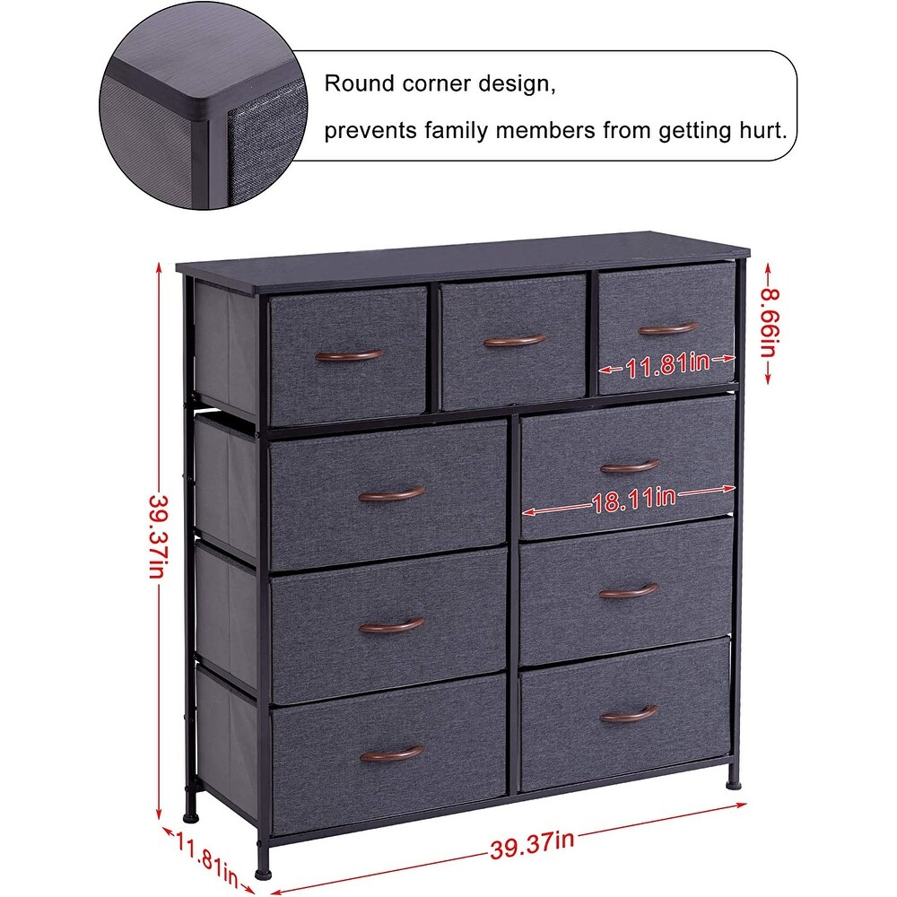 Wide Dresser Storage Tower with 9 Drawers