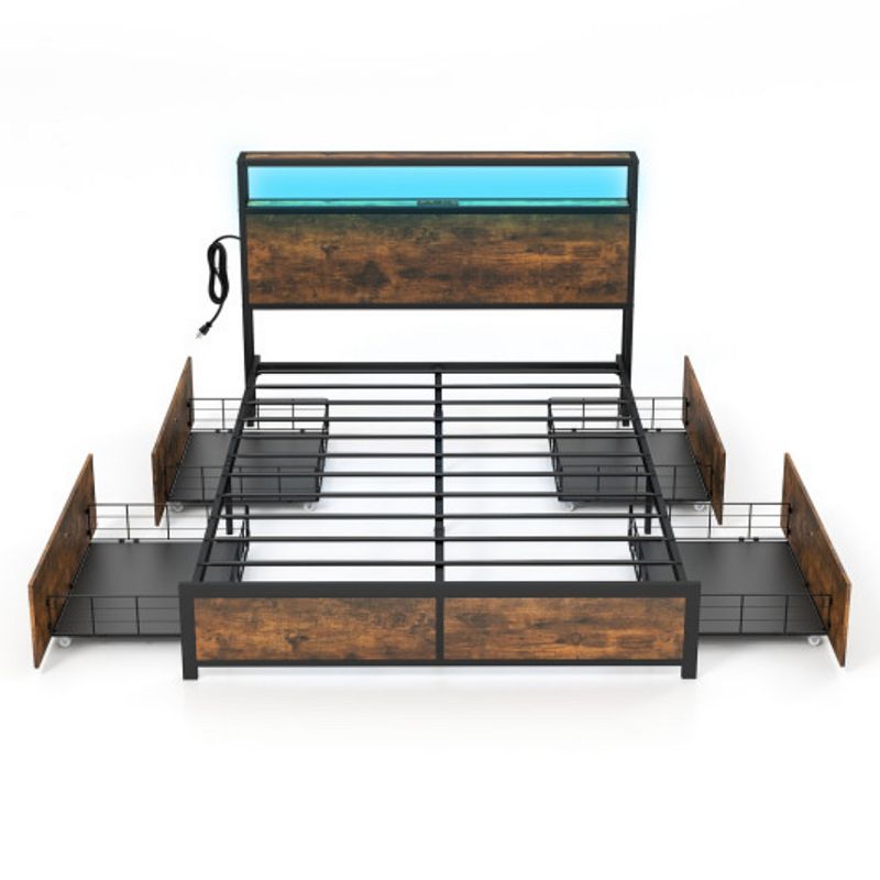 Full Size Bed Frame with Smart LED Lights and Storage Drawers