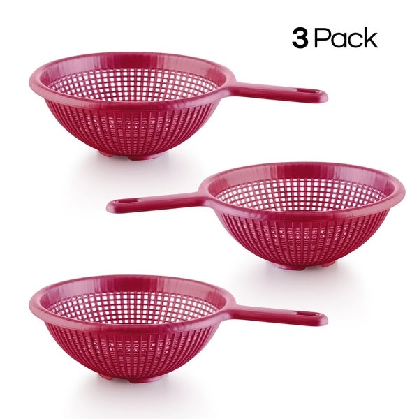 YBM Home 8.5 Inch Deep Plastic Strainer Colander With Long Handle Use for Pasta， Noodles 3 Pack