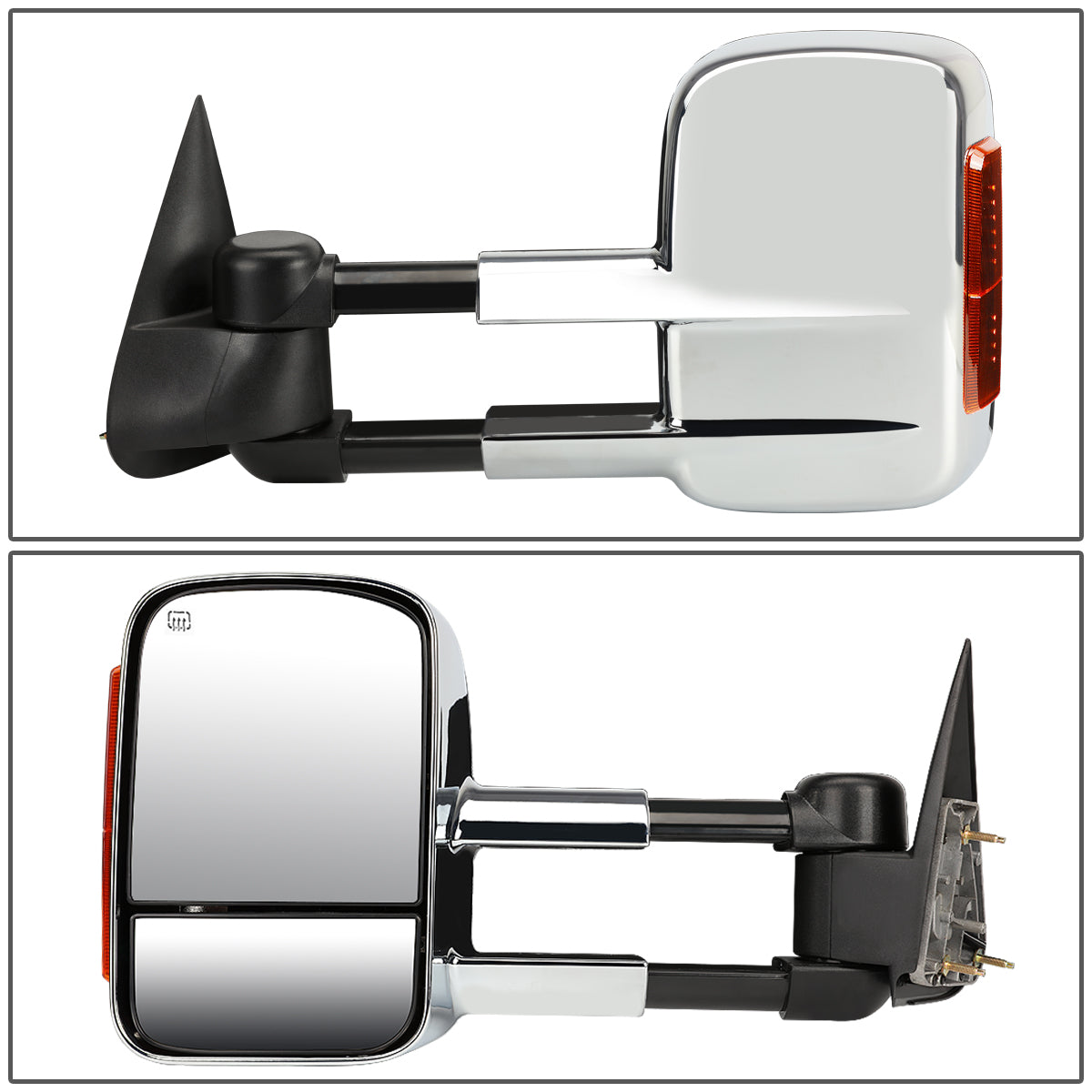 DNA Motoring TWM-021-T999-CH-AM For 1999 to 2002 Chevy Silverado GMC Sierra Yukon Tahoe Pair Powered + Heated + LED Turn Signal Side Towing Mirrors Amber 01