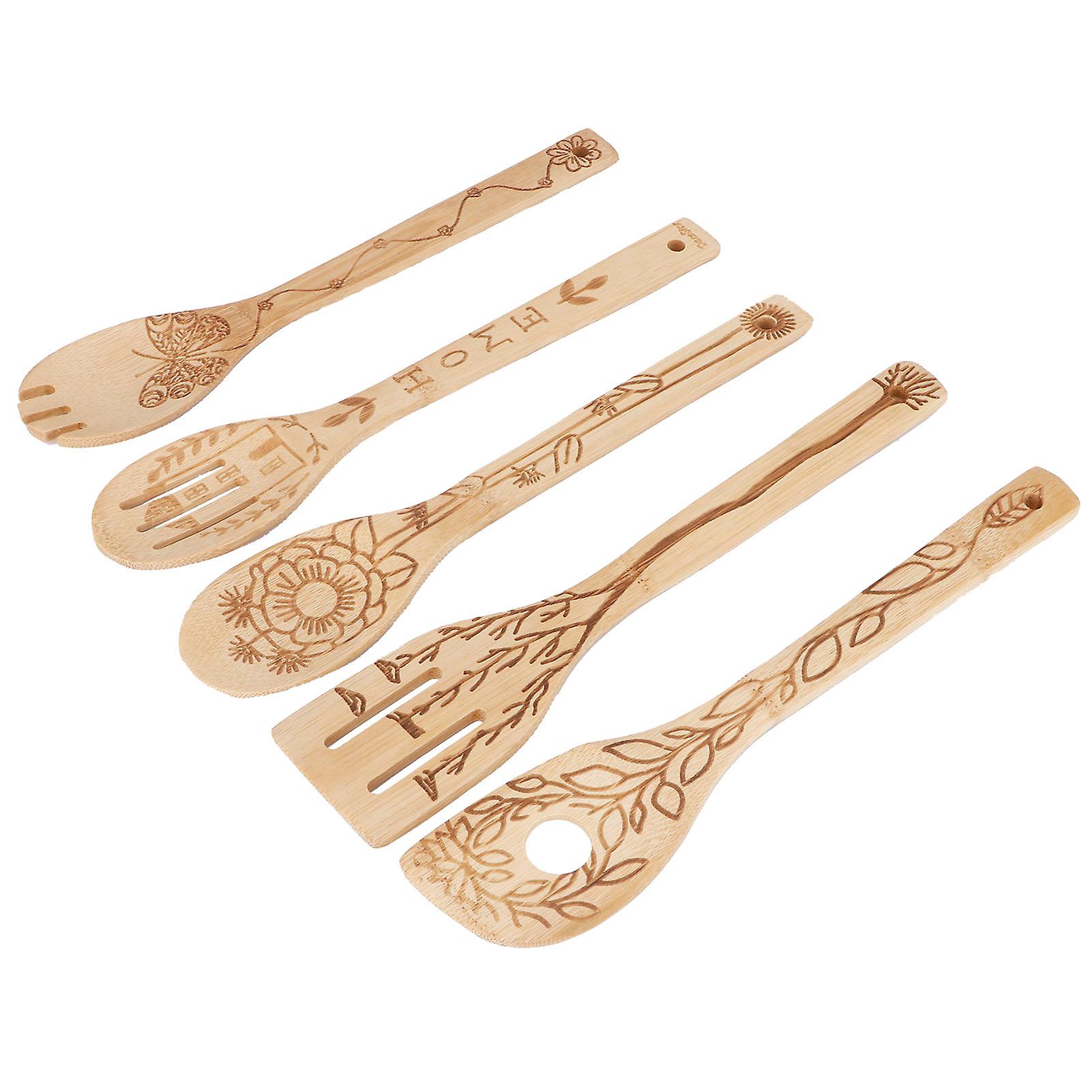 5pcs/set Shovel Spatula Spoon Kit Carving Bamboo Cooking Utensils Cookware Kitchen Supply