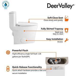 DEERVALLEY DeerValley Symmetry 12 in. Rough in Size 1-Piece 1.28 GPF Single Flush Elongated Toilet in White Seat Included DV-1F52807