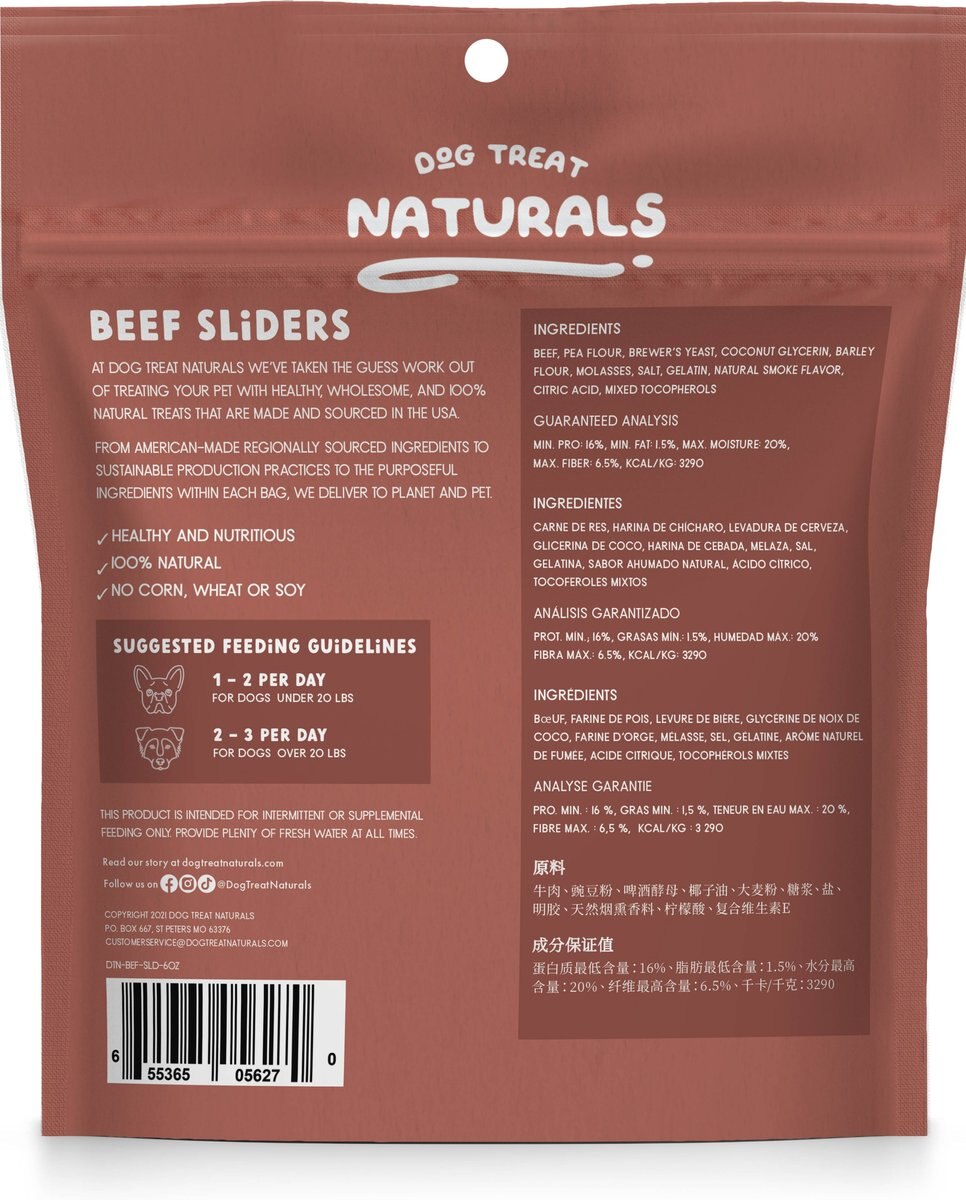 Dog Treat Naturals Beef Sliders Fresh All Stages Natural Chew Dog Treats， 6-oz bag