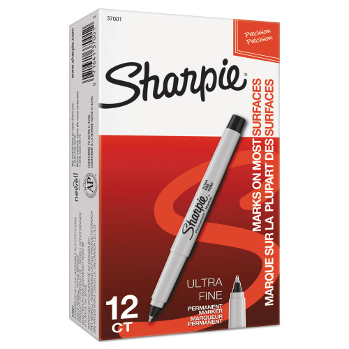 Sharpie Ultra Fine Tip Permanent Marker， Extra-Fine Needle Tip， Black， Dozen (37001)