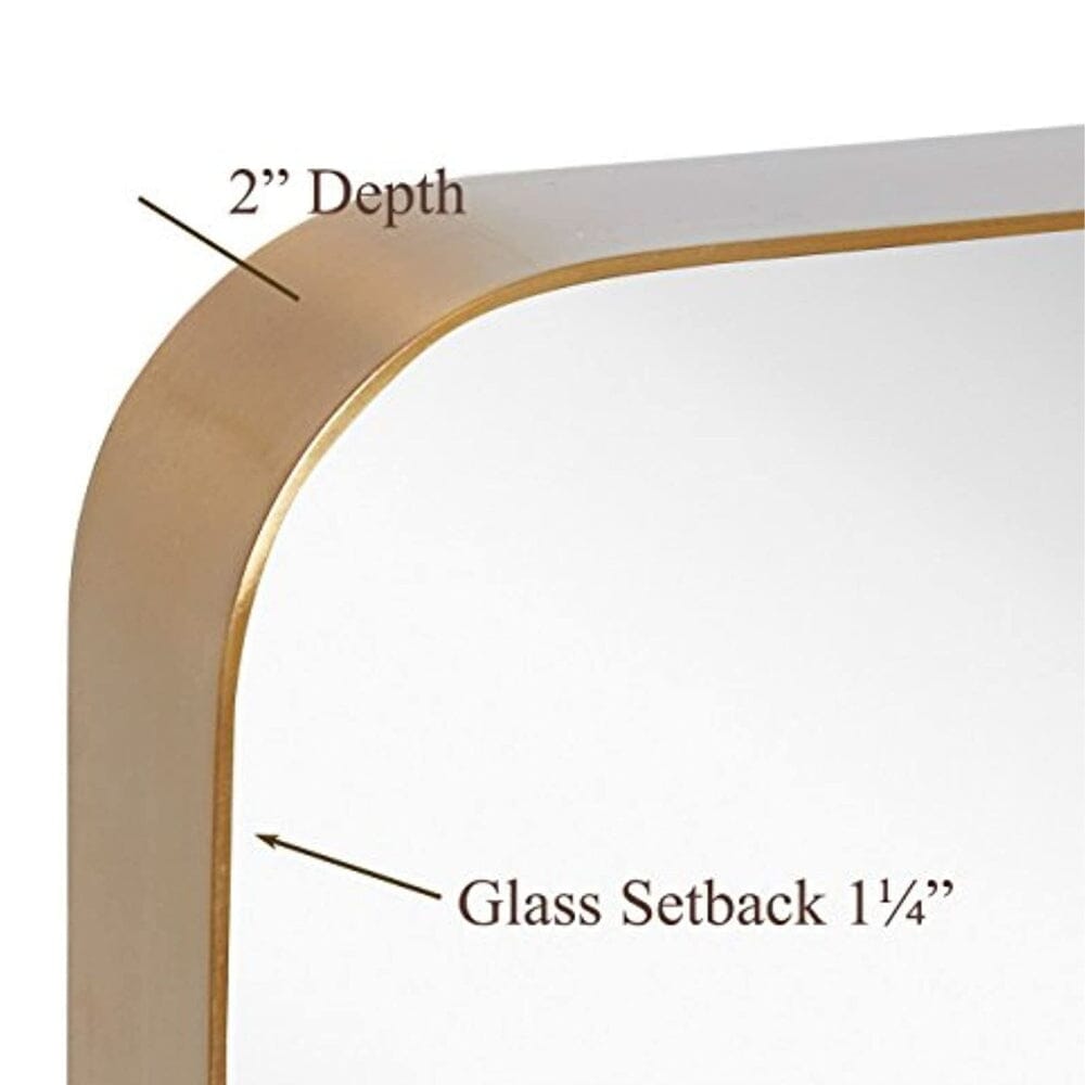 Contemporary Brushed Metal Wall Mirror | Glass Panel Gold Framed Rounded Corner Deep Set Design  (30