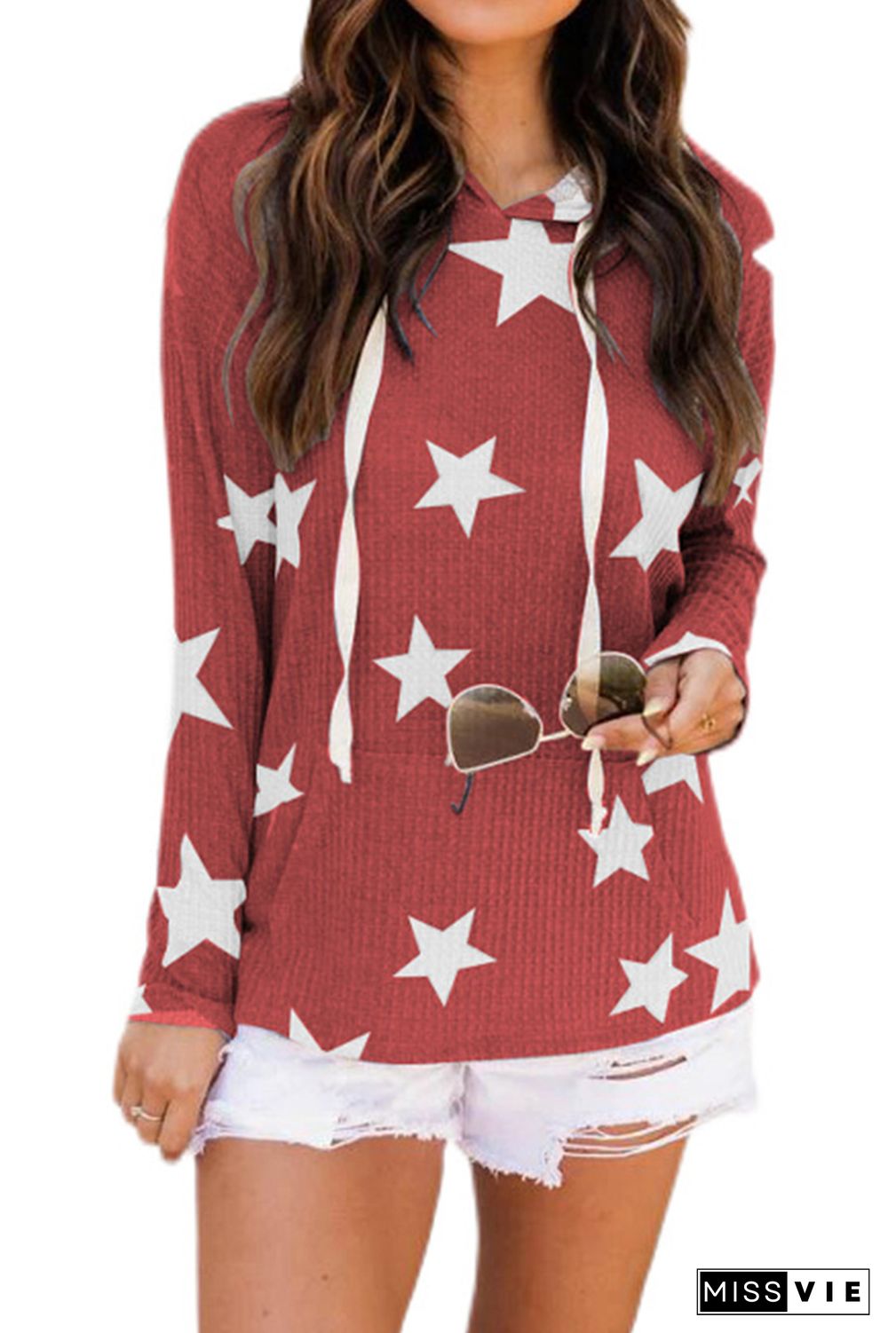 Stars Print Pocket Hoodies Women Wholesale