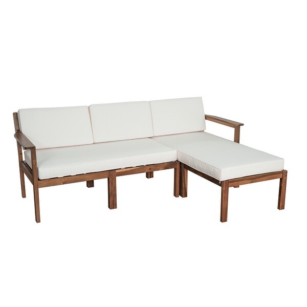 Outdoor Patio Wooden Frame Sofa Conversation Sets with Wood Table and Cushions，Suitable for Gardens，Backyards and Balconies