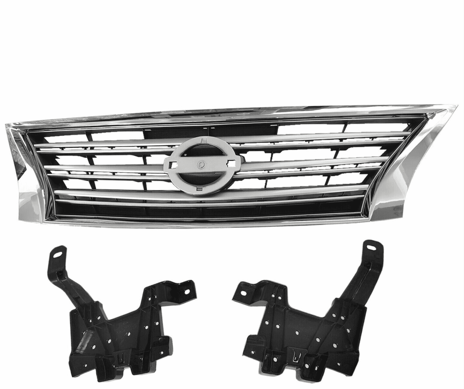 CarFixParts - Front Shell Silver Insert Chrome Grille FIT FOR 2013 2014 2015 Nissan Sentra