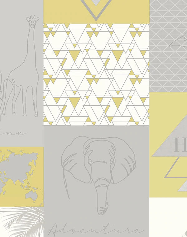 Sample Metallic Collage Yellow and Grey Wallpaper