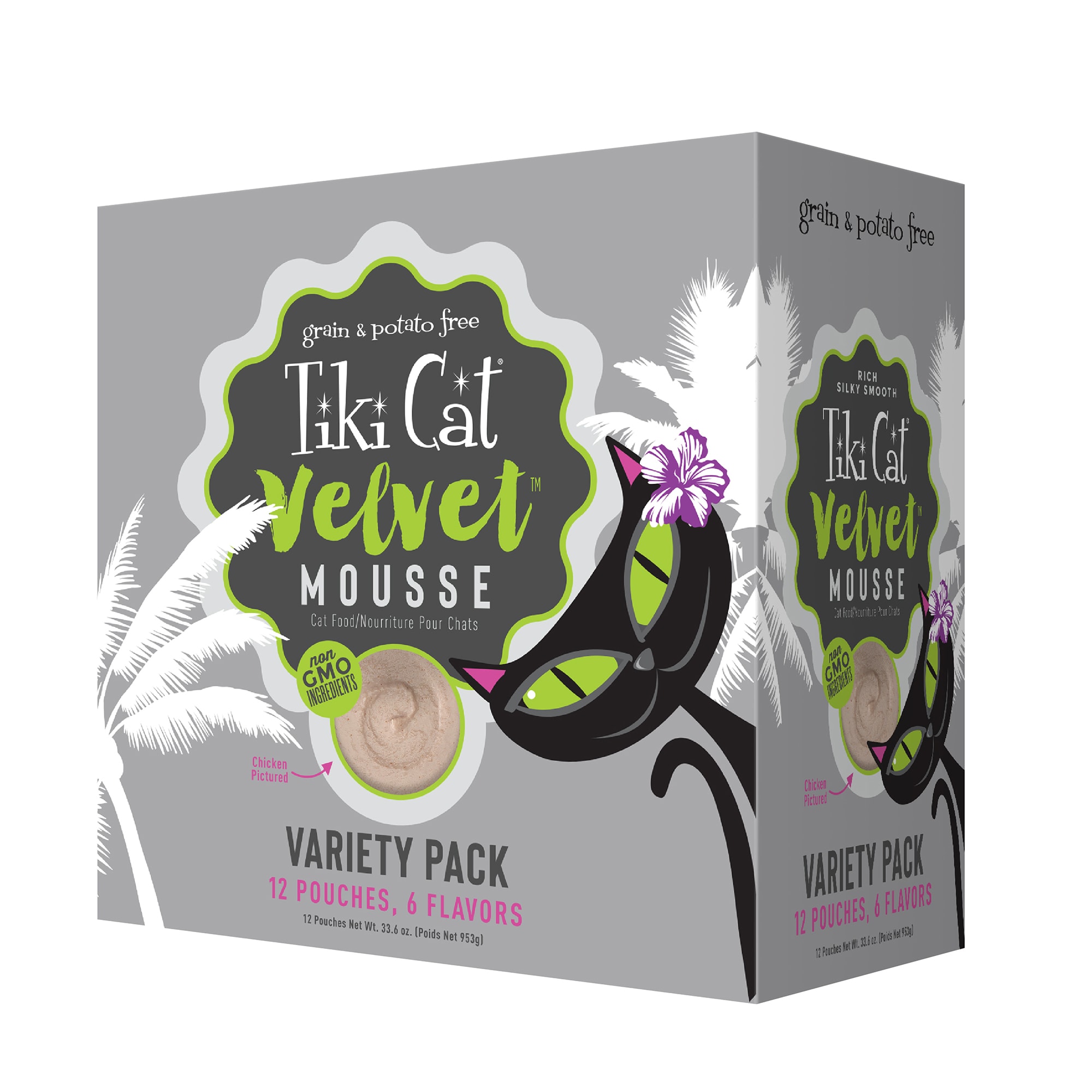 Tiki Cat Velvet Mousse Variety Pack Wet Cat Food， 2.8 oz.， Case of 12