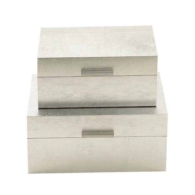 Set Of 2 Decorative Glam Metallic Silver Leaf Boxes Cosmoliving By Cosmopolitan