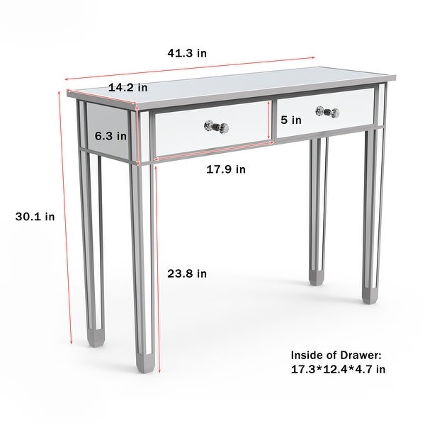 Mirrored Console Table Entry Table with 2 Drawers， Accent Sofa Table for Living Room