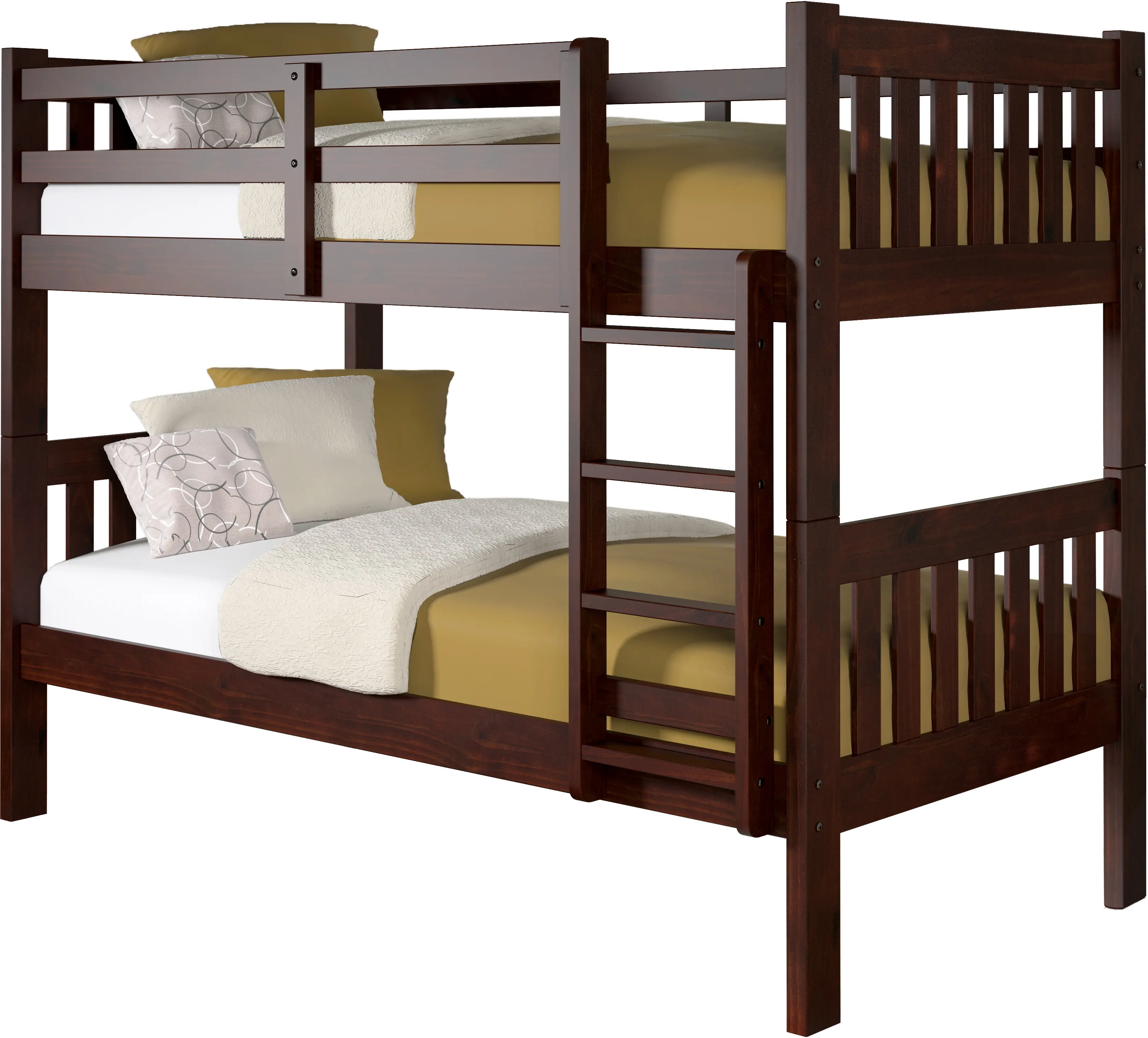 Classic Brown Twin over Twin Bunk Bed - Mission