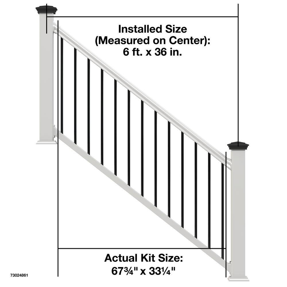 Veranda 6 ft. x 36 in. Traditional White PolyComposite Stair Railing Kit with Black Metal Balusters 73024861