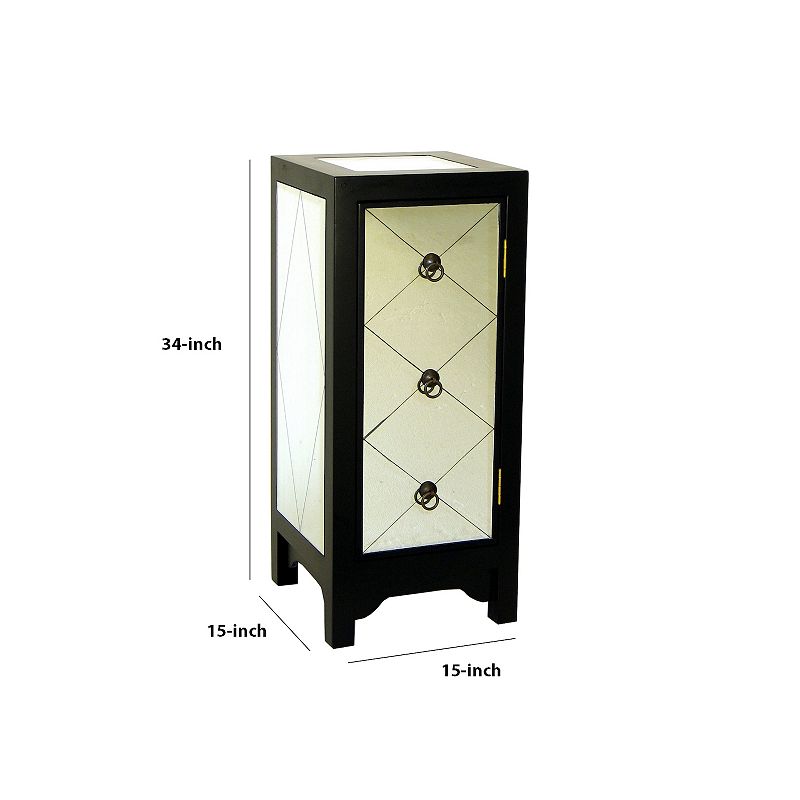 34 Inch Wood and Mirror Storage Chest with 1 Door， Black