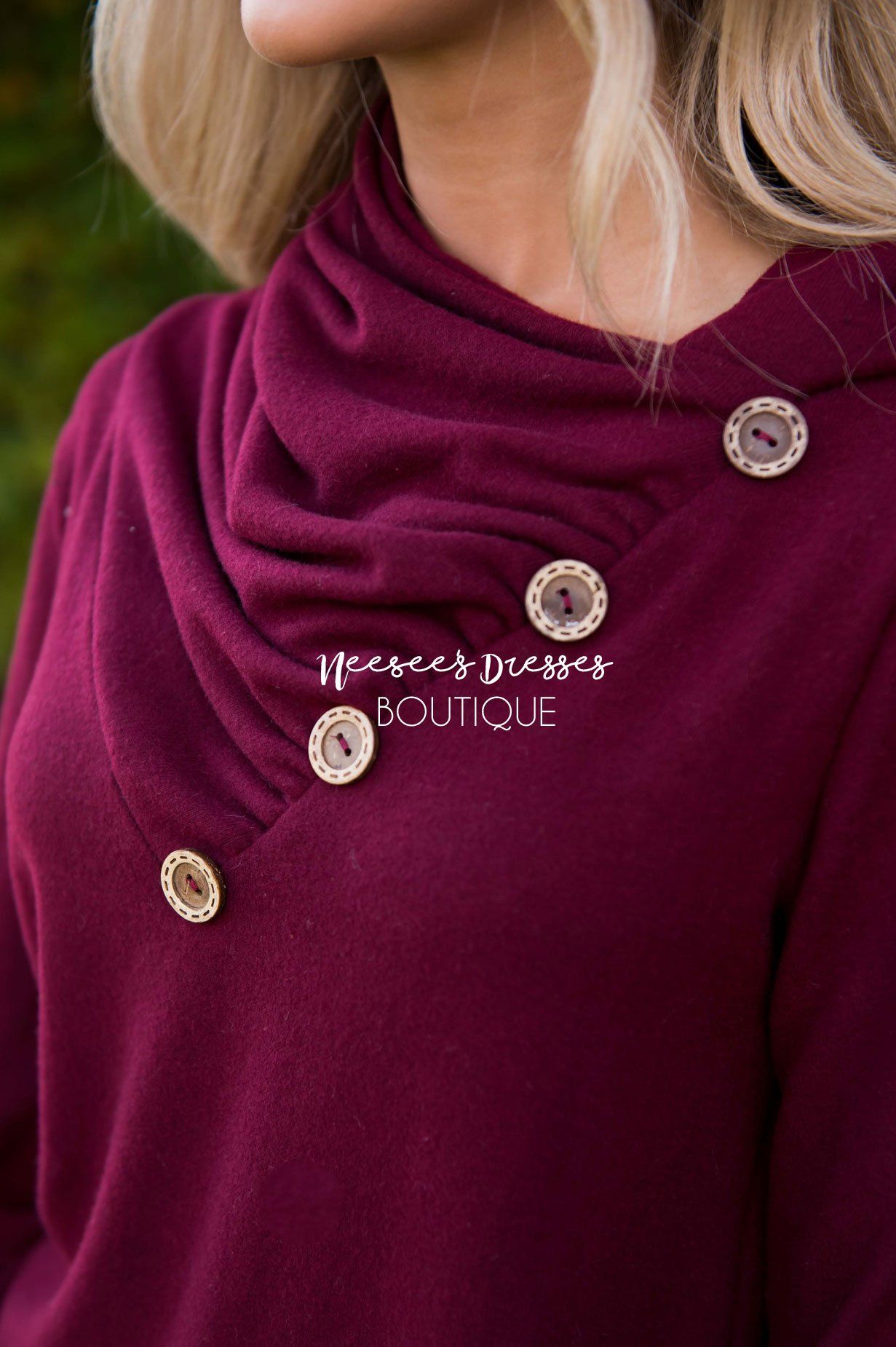 Button Detail Cowl Neck Tunic