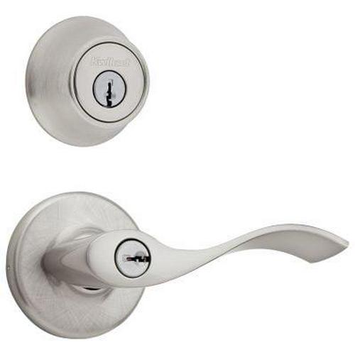 Kwikset 690 Balboa Keyed Door Lever and Sgl Cyl Deadbolt Combo Pack in SN