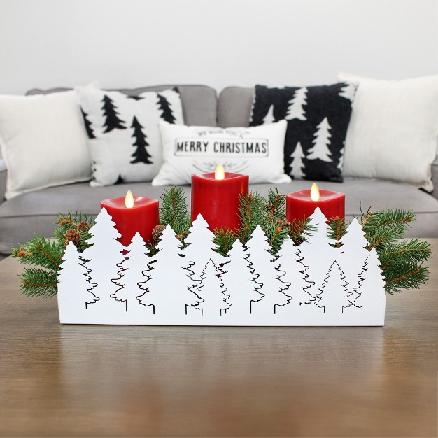 Auldhome Design White Christmas Tree Galvanized Tray Painted Farmhouse Decor Winter Metal Tray 16 X 4 X 6 Inches