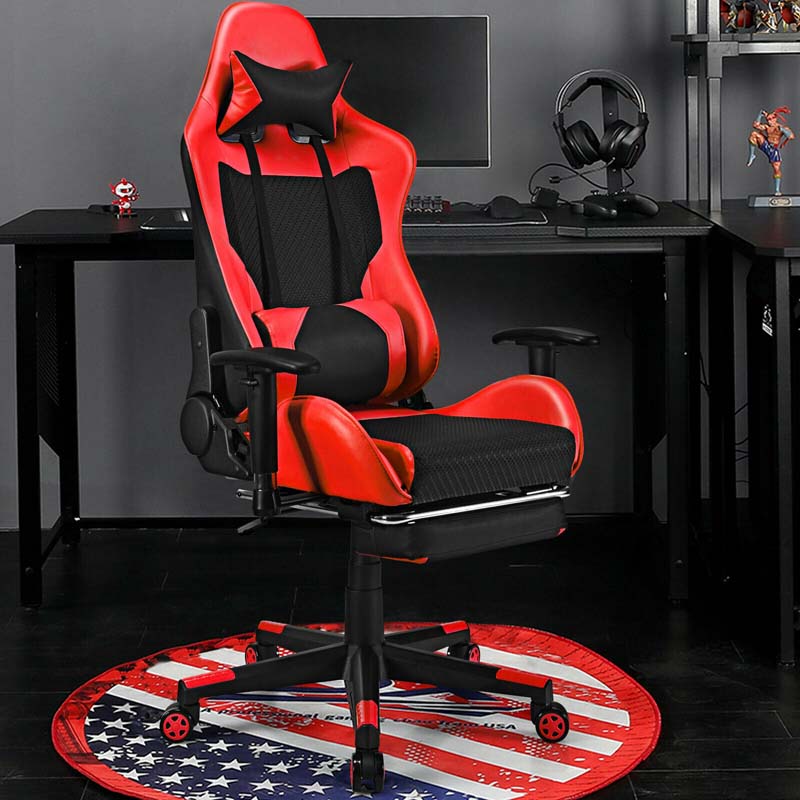 High Back E-Sport Massage Gaming Chair with Footrest & Headrest, Ergonomic PU Leather Gaming Seat, Video Game Chair Computer Chair