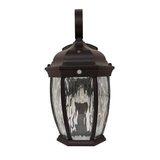Home Decorators Collection Bronze Integrated LED Outdoor Wall Lantern Sconce with Flickering BulbClear Glass with Motion Sensor and Photocell FL-380HD