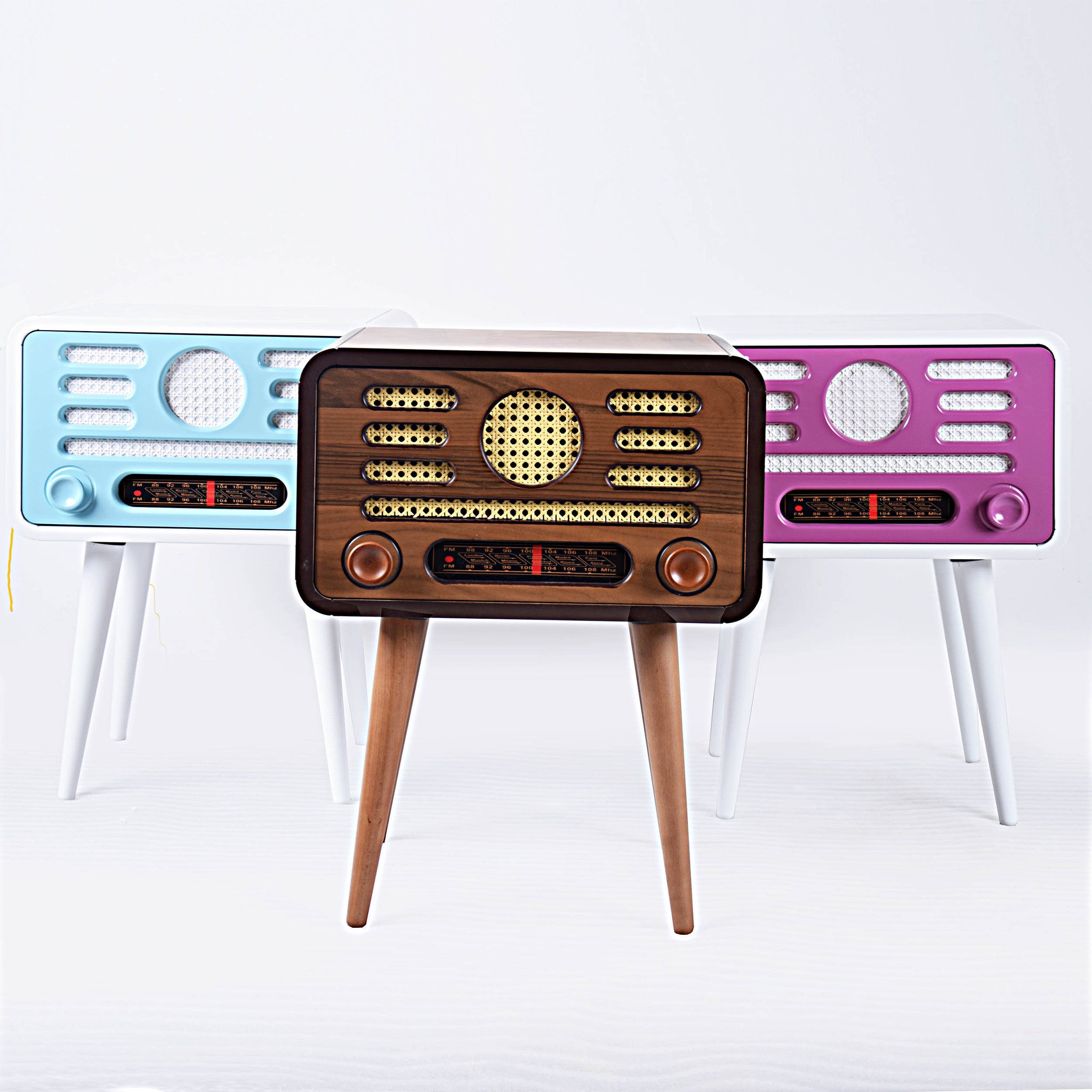 Vintage Radio Style Side Table With Storage Nostalji̇001