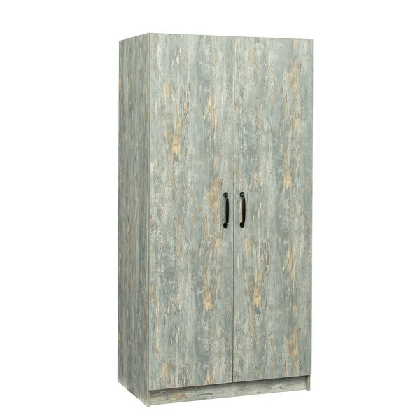 High Wardrobe And Kitchen Cabinet With 2 Doors and 1 Clothes Rail， Grey，Textured Veneer - - 37891407