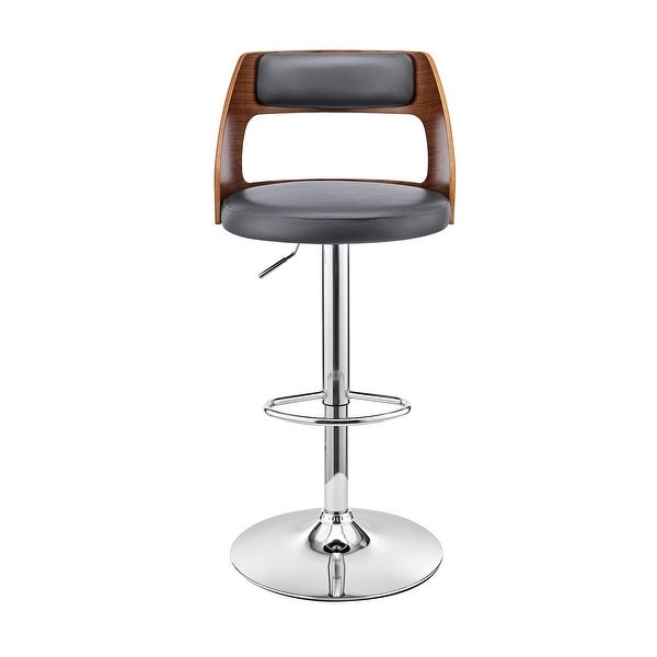 Gray Upholstered Chrome Base Adjustable Swivel Bar Stool - 43