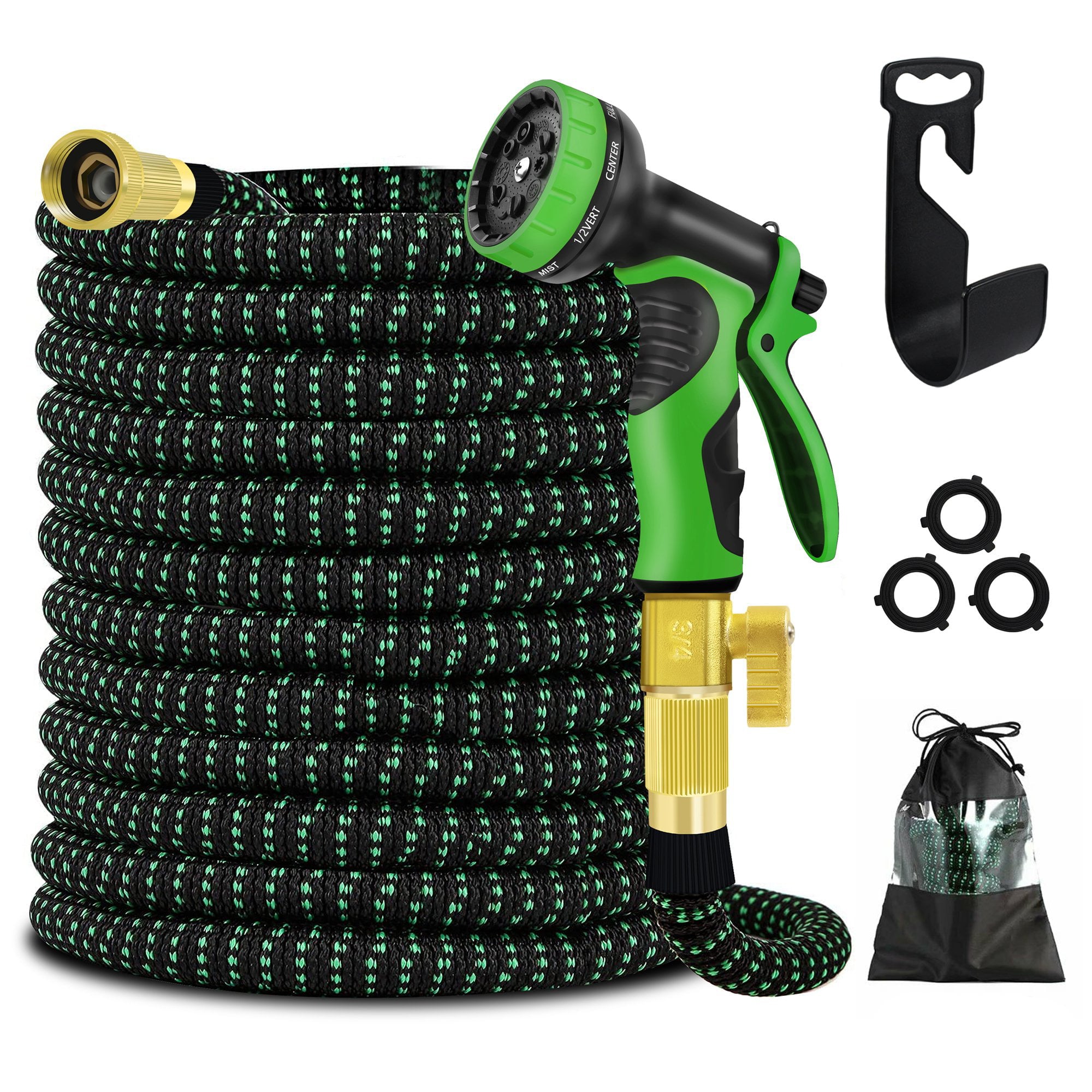 Garden Hose Set 100 ft，10 Way Durable Water Spray Nozzle with Storage Bag