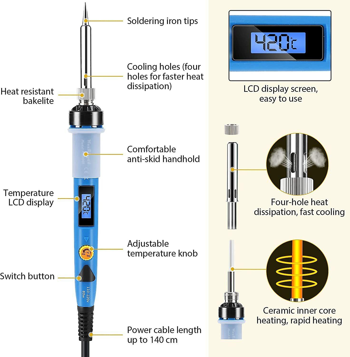 Soldering Iron Set 80w Station Temperature Solder Iron Wire Stand Kit