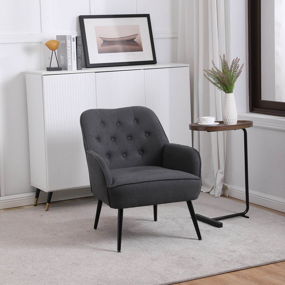 Modern Sloped Arms Armchair Dark Gray Velvet Barrel Chair Lounge Chairs Button Tufted Dining Desk Chairs Single Sofa Side Chairs