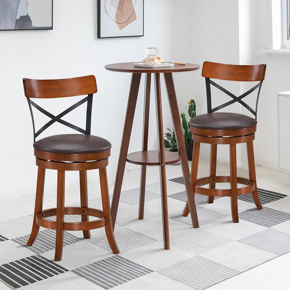 Costway Patio 38.5 in. Brown Bar Stools Dining Bar Chairs with Rubber Wood Legs (Set of 2) HW67488-24