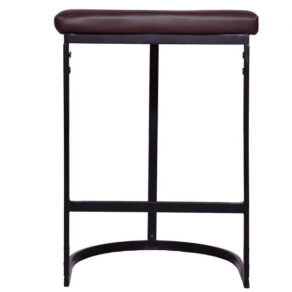 26 Inch Counter Height Stool with Vegan Faux Leather Upholstery， Black Iron Frame， Dark Brown